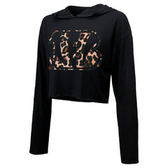Joe Burrow Cincinnati Bengals Majestic Threads Women's Leopard Player Name & Number Long Sleeve Cropped Hoodie - Black - NFL