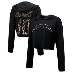 Justin Herbert Los Angeles Chargers Majestic Threads Women's Leopard Player Name & Number Long Sleeve Cropped Hoodie - Black - NFL