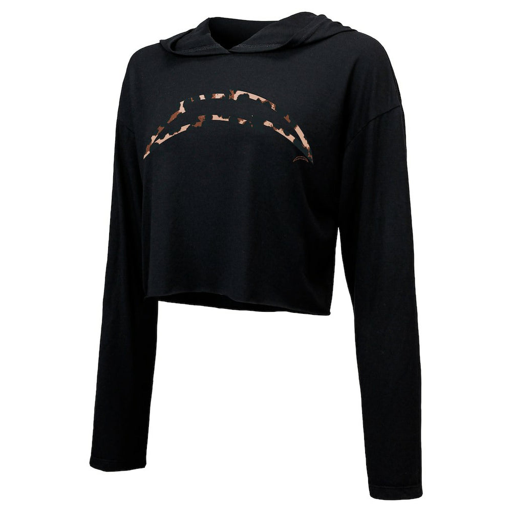 Justin Herbert Los Angeles Chargers Majestic Threads Women's Leopard Player Name & Number Long Sleeve Cropped Hoodie - Black - NFL