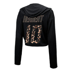 Justin Herbert Los Angeles Chargers Majestic Threads Women's Leopard Player Name & Number Long Sleeve Cropped Hoodie - Black - NFL