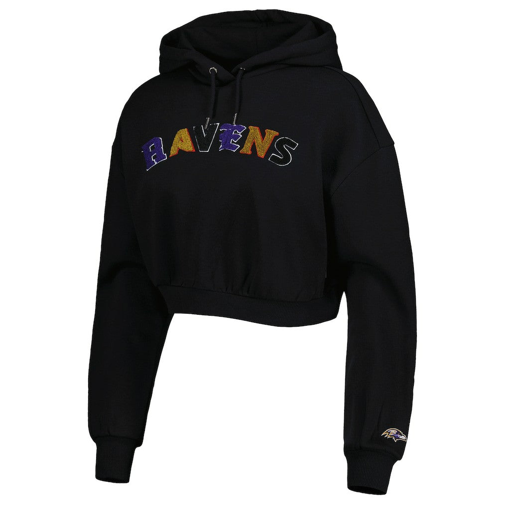 Baltimore Ravens The Wild Collective Women's Cropped Pullover Hoodie - Black - NFL