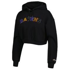 Baltimore Ravens The Wild Collective Women's Cropped Pullover Hoodie - Black - NFL