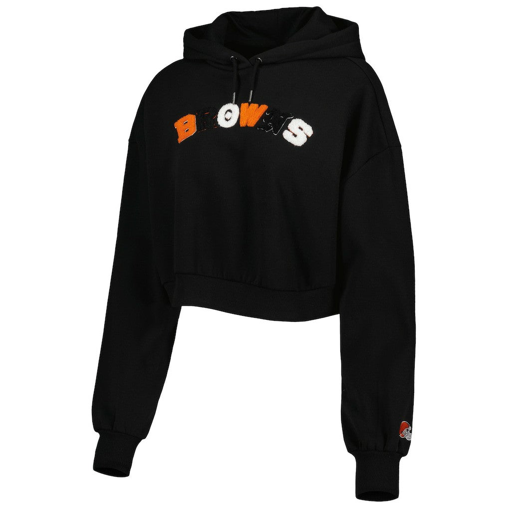 Cleveland Browns The Wild Collective Women's Cropped Pullover Hoodie - Black - NFL