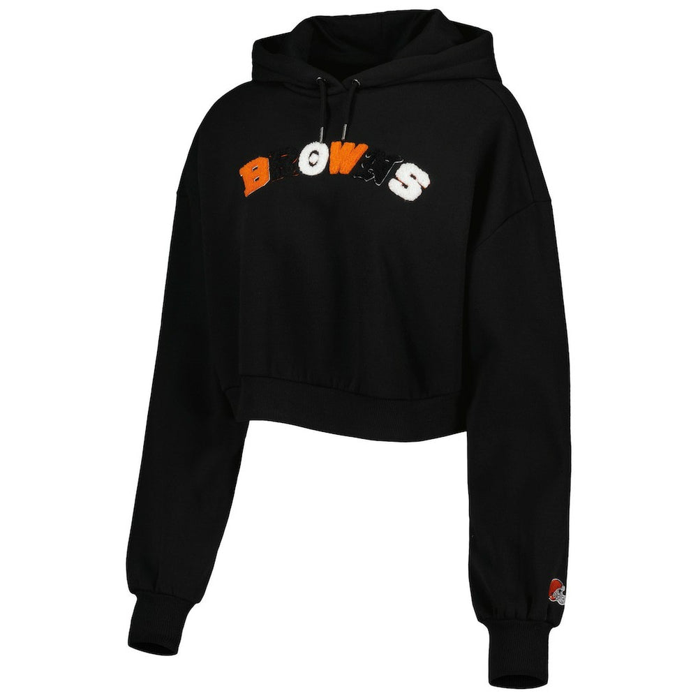 Cleveland Browns The Wild Collective Women's Cropped Pullover Hoodie - Black - NFL