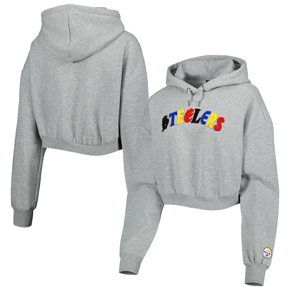 Pittsburgh Steelers The Wild Collective Women's Cropped Pullover Hoodie - Gray - NFL