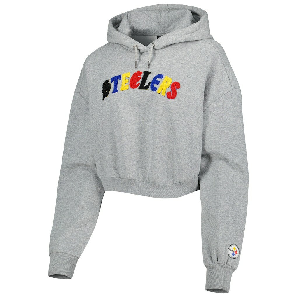 Pittsburgh Steelers The Wild Collective Women's Cropped Pullover Hoodie - Gray - NFL