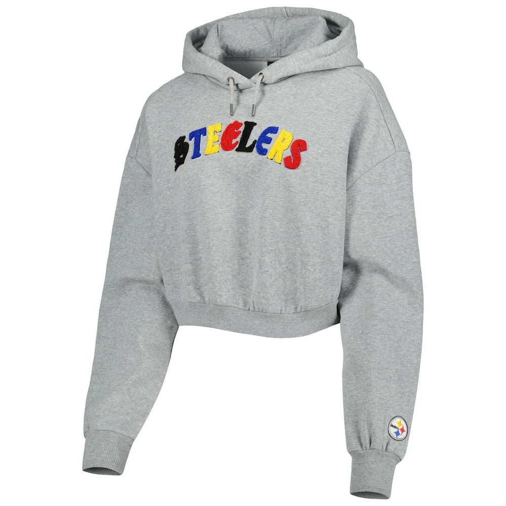 Pittsburgh Steelers The Wild Collective Women's Cropped Pullover Hoodie - Gray - NFL