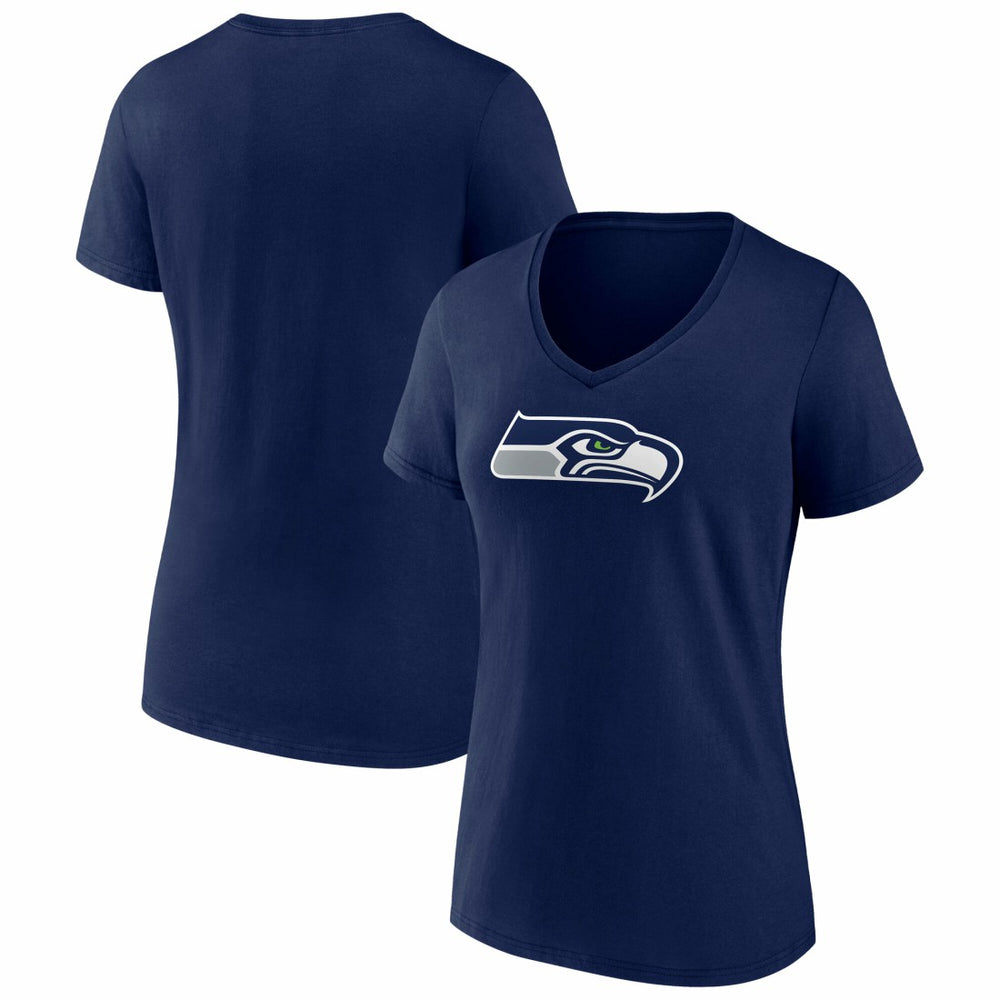 Seattle Seahawks Women's Icon Primary Logo V-Neck T-Shirt - College Navy - Fanatics