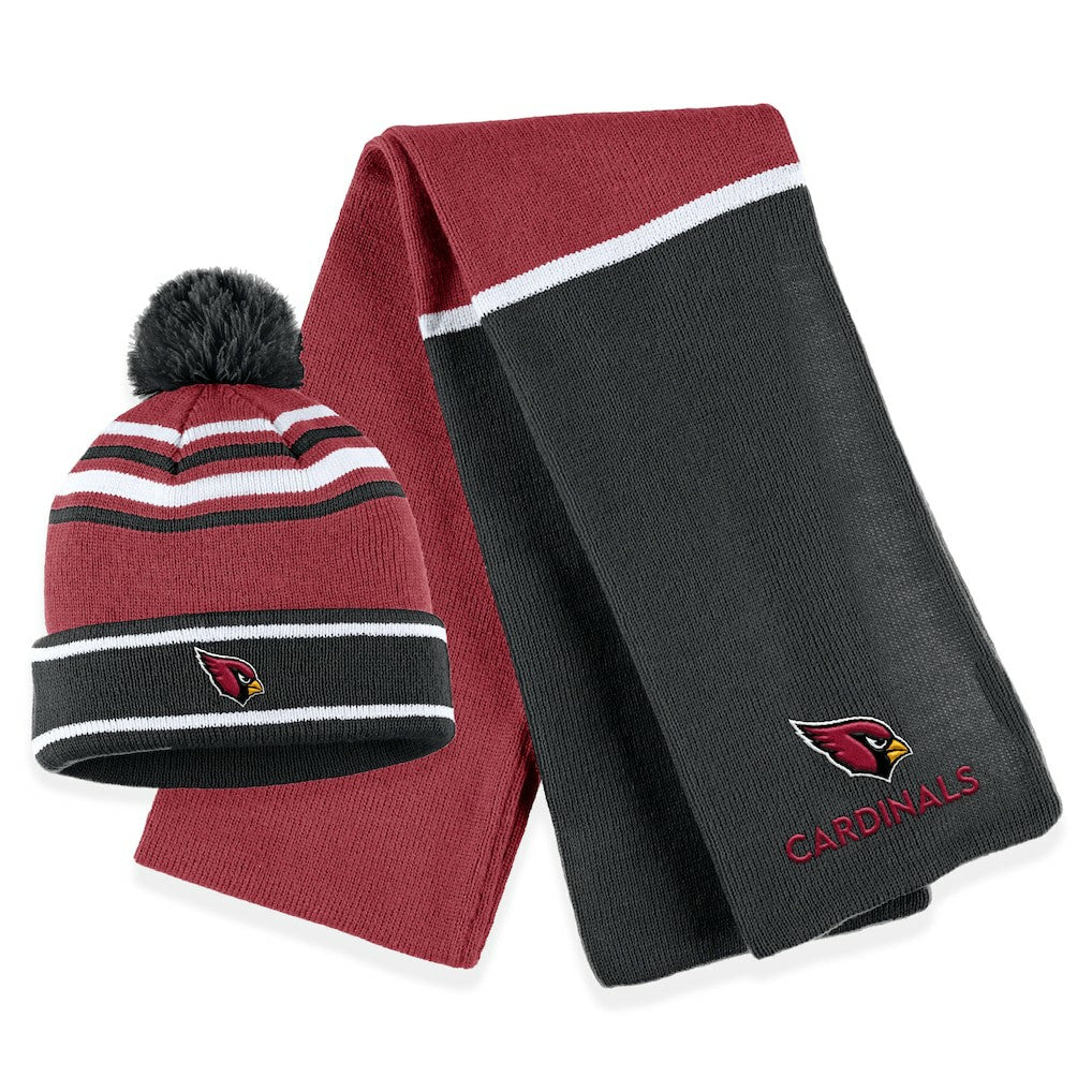 Arizona Cardinals WEAR by Erin Andrews Women's Colorblock Cuffed Knit Hat with Pom and Scarf Set - Cardinal - NFL