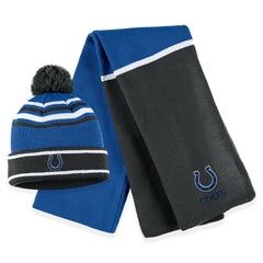 Indianapolis Colts WEAR by Erin Andrews Women's Colorblock Cuffed Knit Hat with Pom and Scarf Set - Royal - NFL