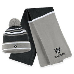 Las Vegas Raiders WEAR by Erin Andrews Women's Colorblock Cuffed Knit Hat with Pom and Scarf Set - Black - NFL