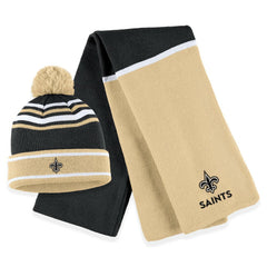 New Orleans Saints WEAR by Erin Andrews Women's Colorblock Cuffed Knit Hat with Pom and Scarf Set - Black - NFL