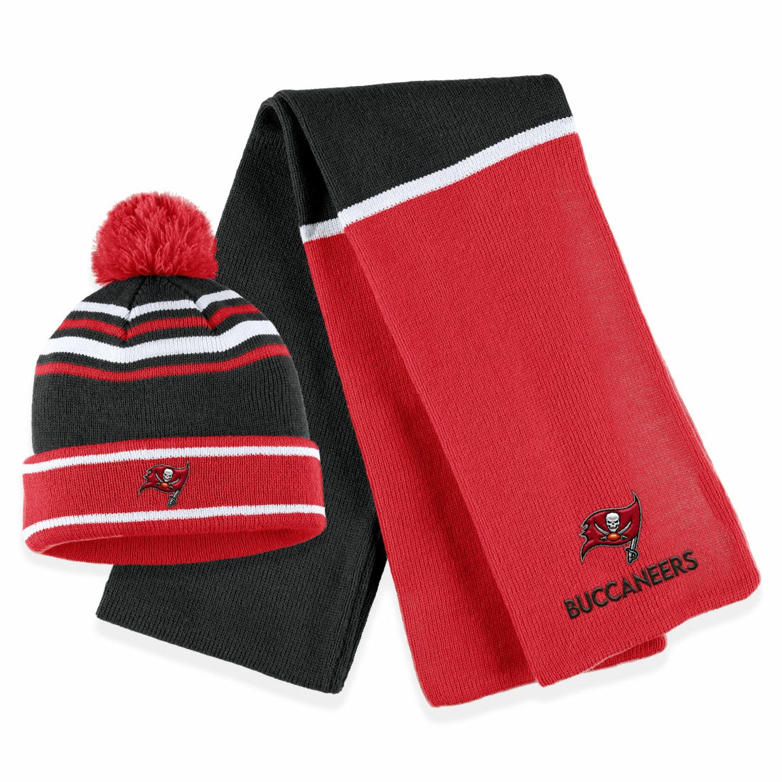 Tampa Bay Buccaneers WEAR by Erin Andrews Women's Colorblock Cuffed Knit Hat with Pom and Scarf Set - Red - NFL