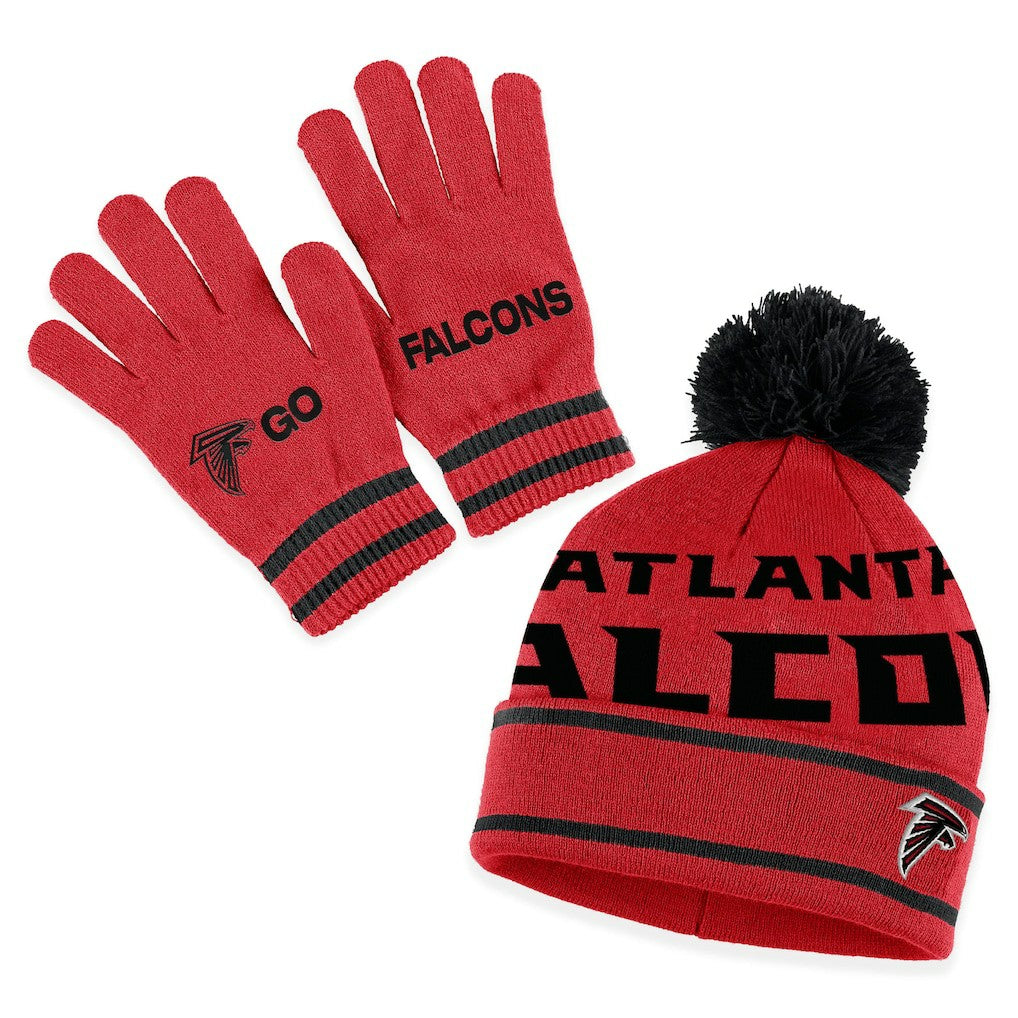 Atlanta Falcons WEAR by Erin Andrews Women's Double Jacquard Cuffed Knit Hat with Pom and Gloves Set - Red - NFL