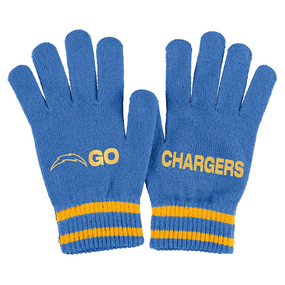 Los Angeles Chargers WEAR by Erin Andrews Women's Double Jacquard Cuffed Knit Hat with Pom and Gloves Set - Powder Blue - NFL