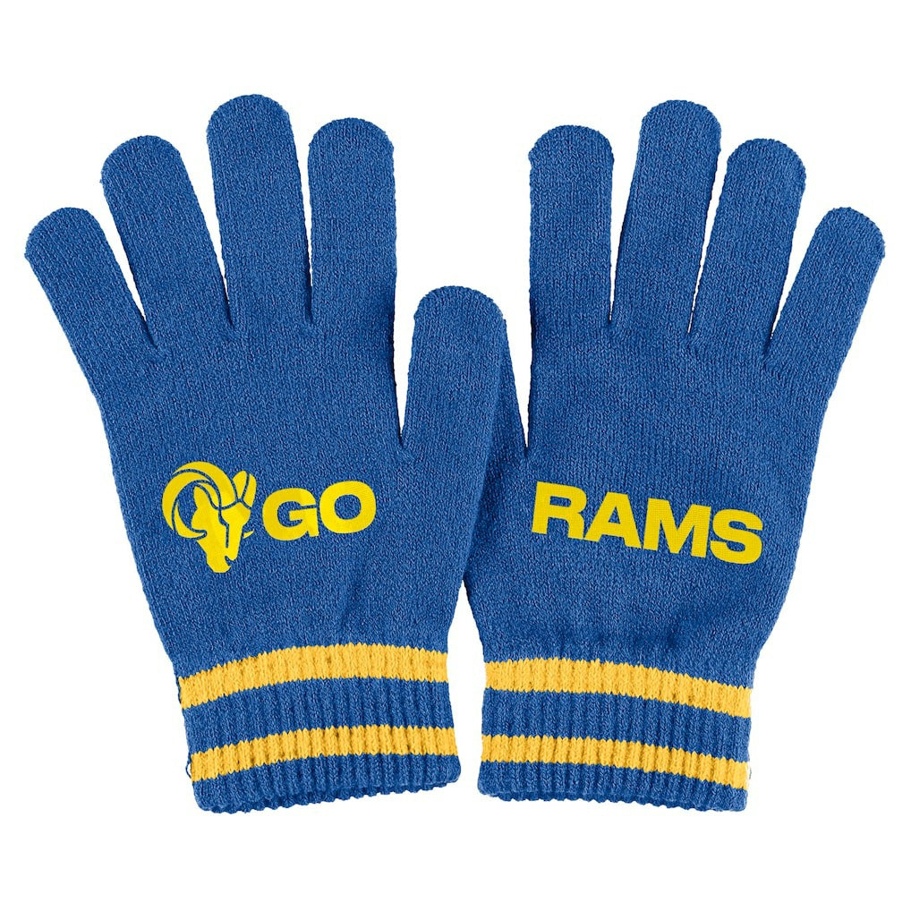 Los Angeles Rams WEAR by Erin Andrews Women's Double Jacquard Cuffed Knit Hat with Pom and Gloves Set - Royal - NFL
