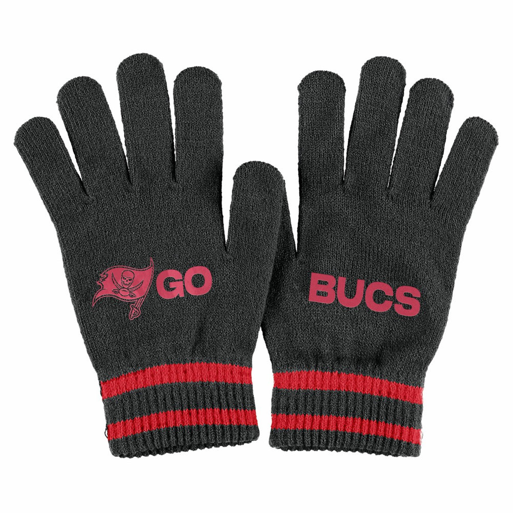 Tampa Bay Buccaneers WEAR by Erin Andrews Women's Double Jacquard Cuffed Knit Hat with Pom and Gloves Set - Black - NFL