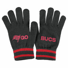 Tampa Bay Buccaneers WEAR by Erin Andrews Women's Double Jacquard Cuffed Knit Hat with Pom and Gloves Set - Black - NFL