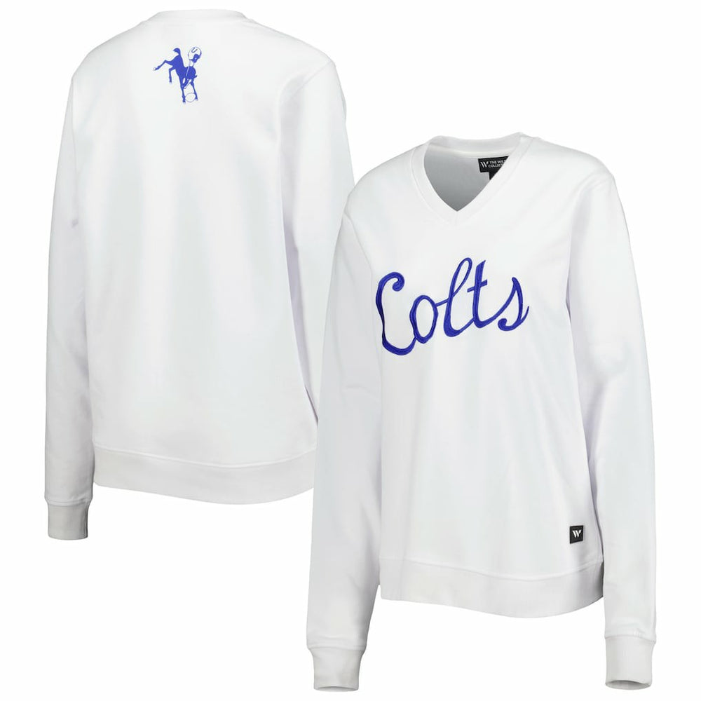 Indianapolis Colts The Wild Collective Women's Cheer V-Neck Fleece Pullover Sweatshirt - White - NFL
