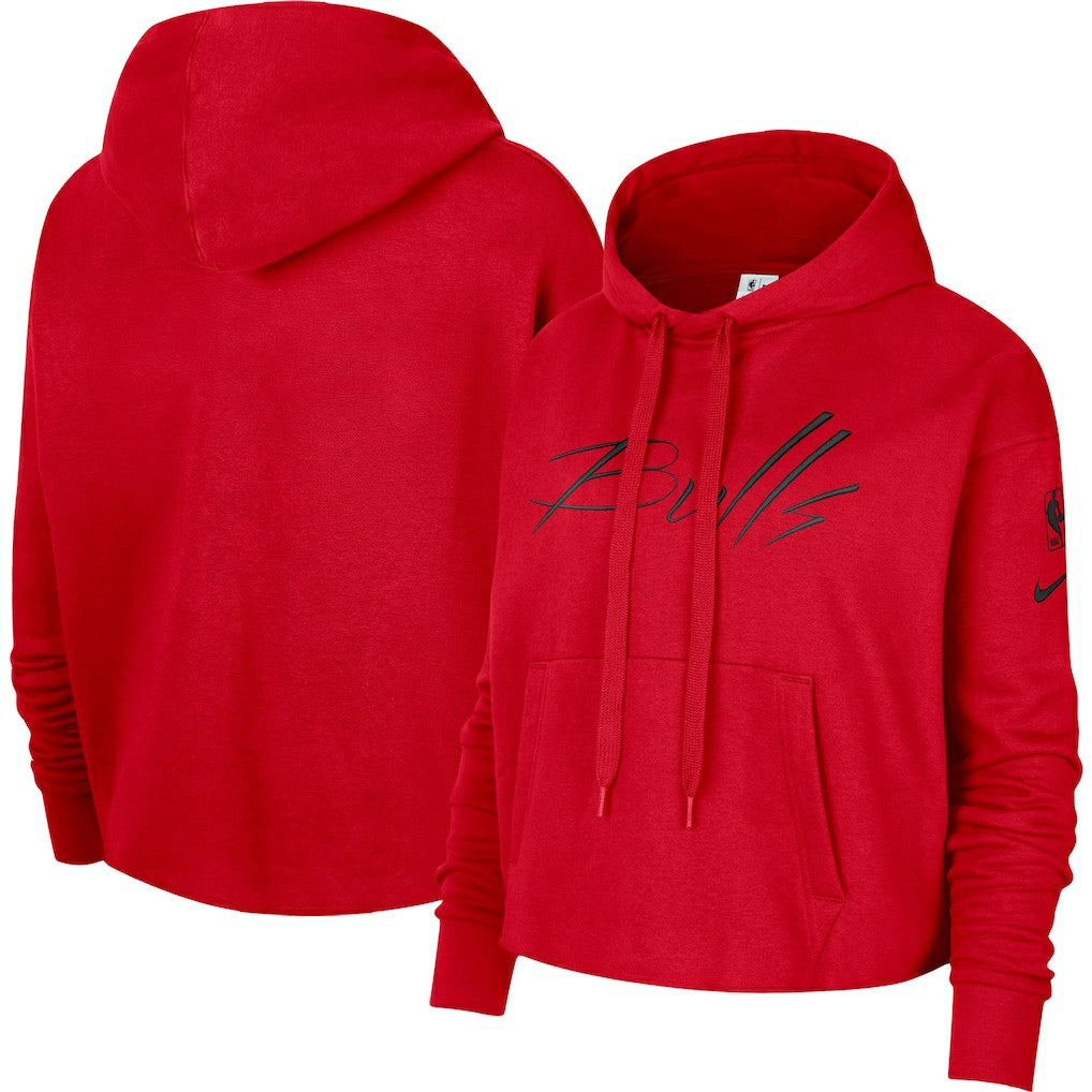 Nike Chicago Bulls Women's Split Flip Courtside Cropped Pullover Hoodie Red