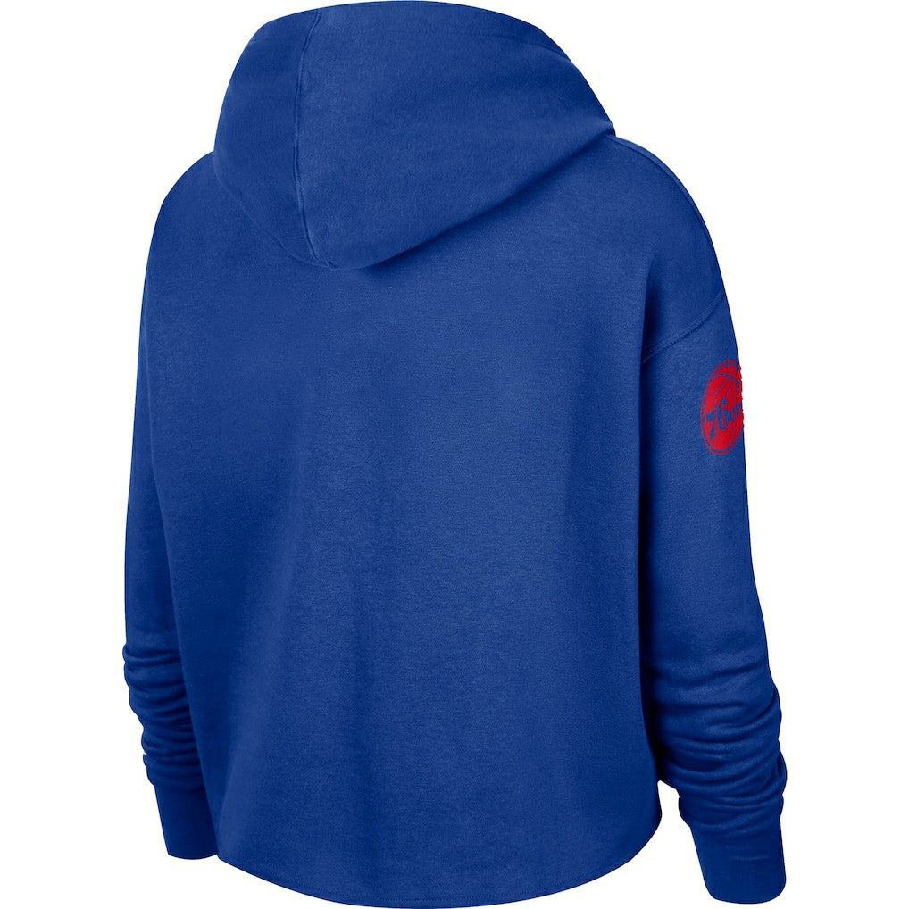 Nike Philadelphia 76ers Women's Split Flip Courtside Cropped Pullover Hoodie Royal