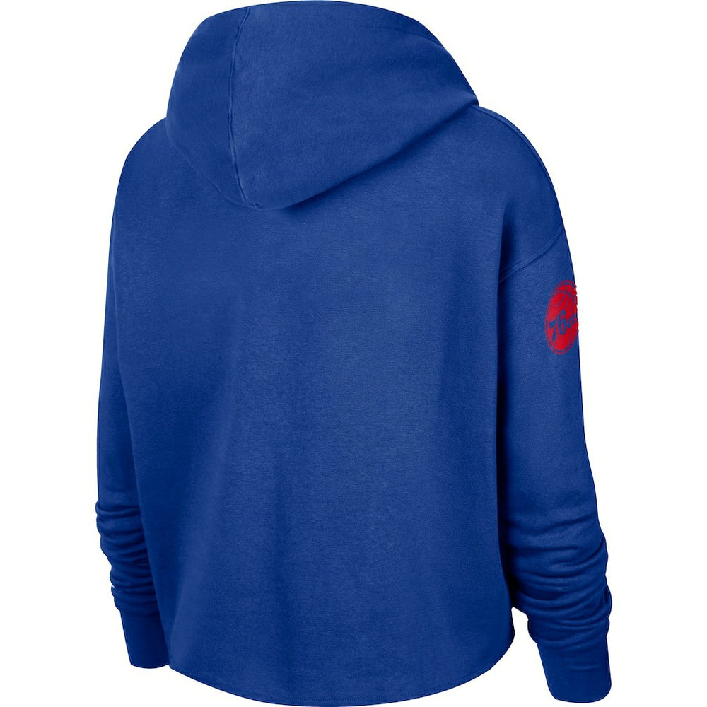 Nike Philadelphia 76ers Women's Split Flip Courtside Cropped Pullover Hoodie Royal
