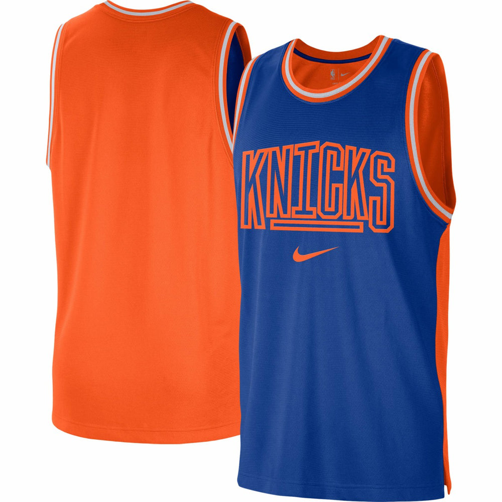 Nike New York Knicks Courtside Versus Force Split DNA Performance Mesh Tank Top Blue/Orange
