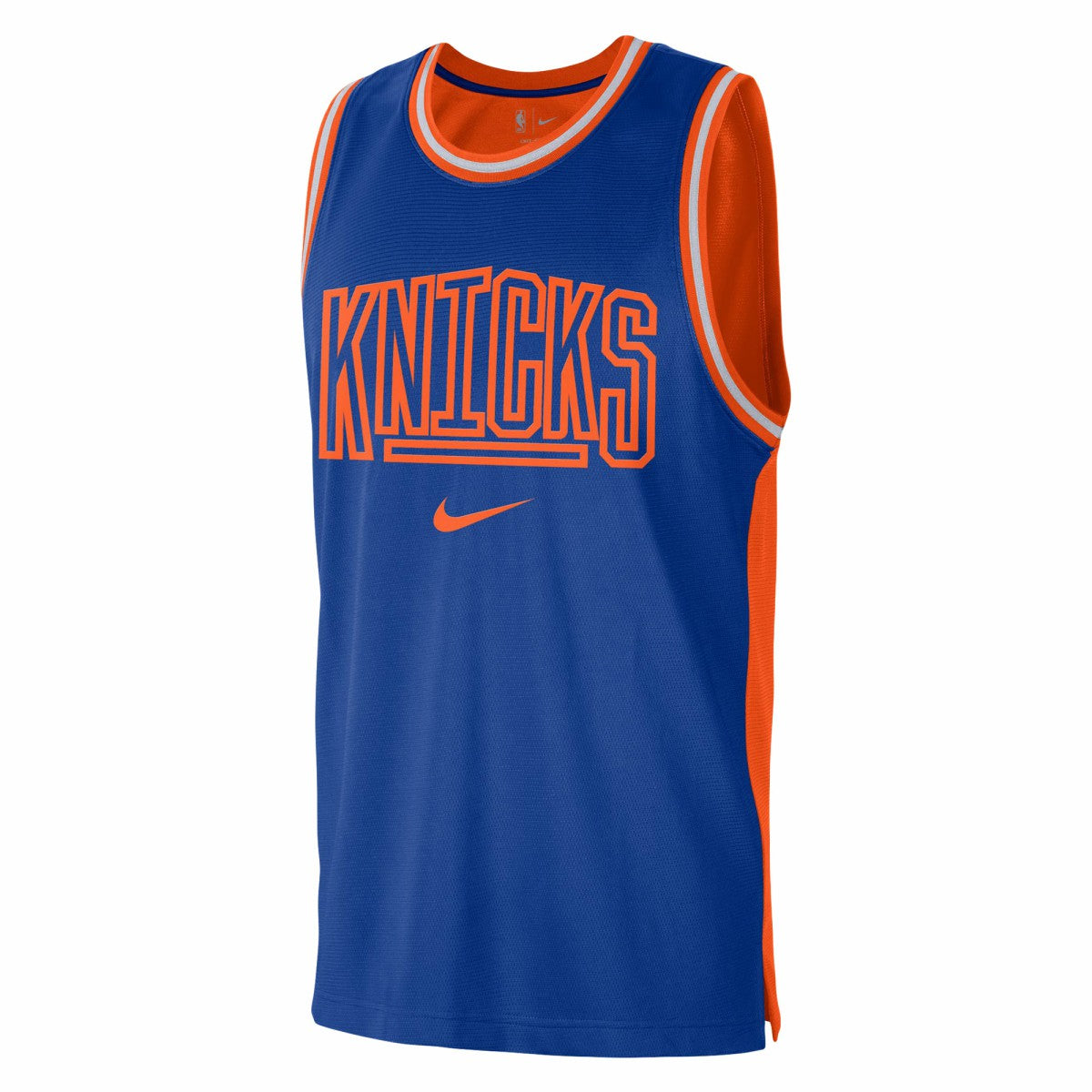 Nike New York Knicks Courtside Versus Force Split DNA Performance Mesh Tank Top Blue/Orange