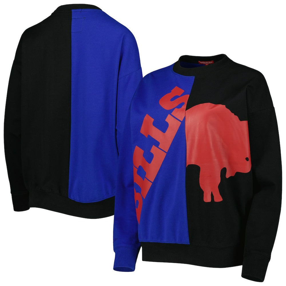 Buffalo Bills Women's Big Face Pullover Sweatshirt - Royal/Black - Mitchell & Ness