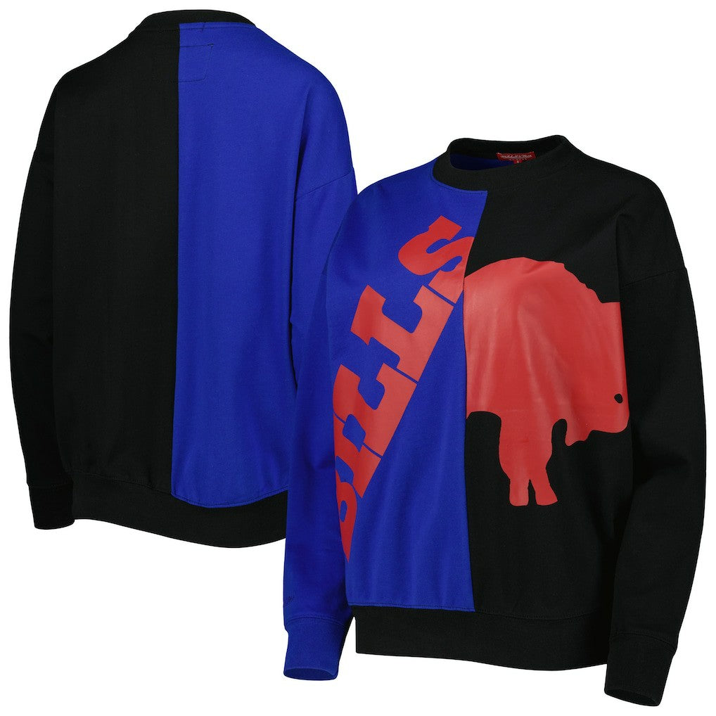 Buffalo Bills Women's Big Face Pullover Sweatshirt - Royal/Black - Mitchell & Ness