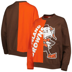 Cleveland Browns Women's Big Face Pullover Sweatshirt - Orange/Brown - Mitchell & Ness