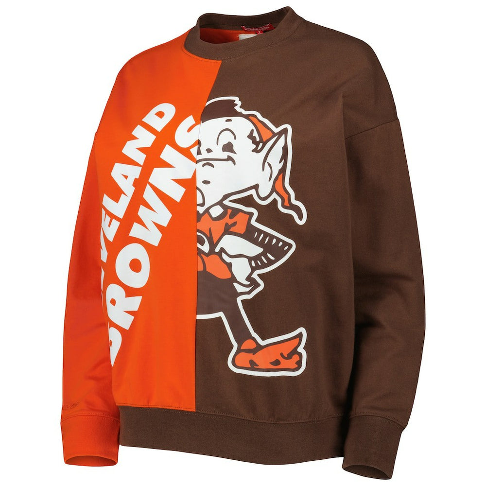 Cleveland Browns Women's Big Face Pullover Sweatshirt - Orange/Brown - Mitchell & Ness