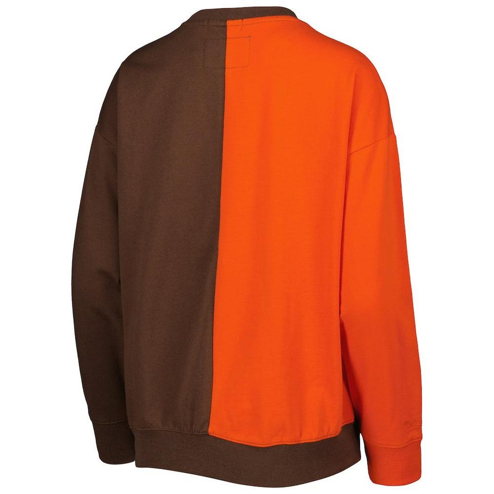 Cleveland Browns Women's Big Face Pullover Sweatshirt - Orange/Brown - Mitchell & Ness
