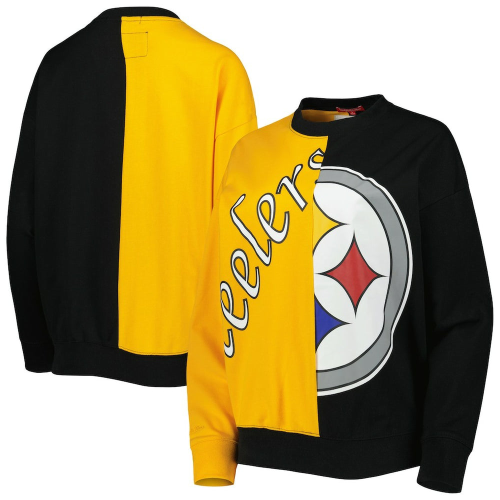 Pittsburgh Steelers Women's Big Face Pullover Sweatshirt - Black/Gold - Mitchell & Ness