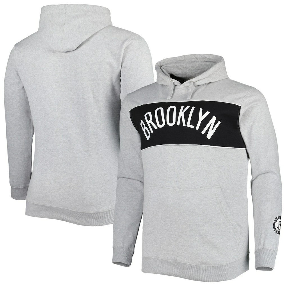 Fanatics Brooklyn Nets Big & Tall Wordmark Pullover Hoodie Heather Gray