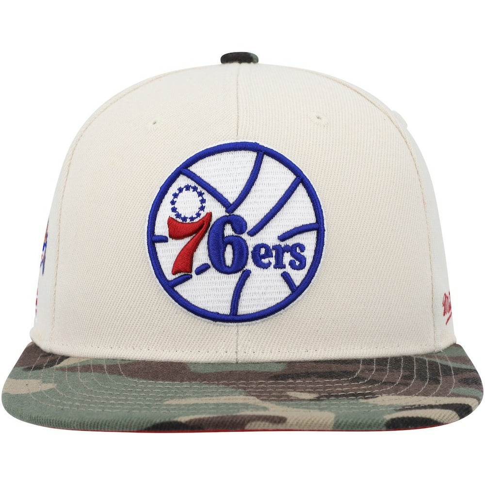 Mitchell & Ness Philadelphia 76ers Hardwood Classics 1976 NBA All-Star Game Off White Camo Fitted Hat Cream/Camo