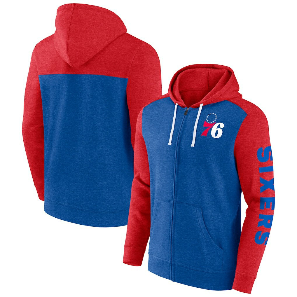 Fanatics Philadelphia 76ers Big & Tall Down and Distance Full-Zip Hoodie Royal/Red
