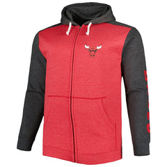 Fanatics Chicago Bulls Big & Tall Down and Distance Full-Zip Hoodie Heathered Red/Heathered Black