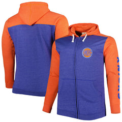 Fanatics New York Knicks Big & Tall Down and Distance Full-Zip Hoodie Heathered Blue/Heathered Orange