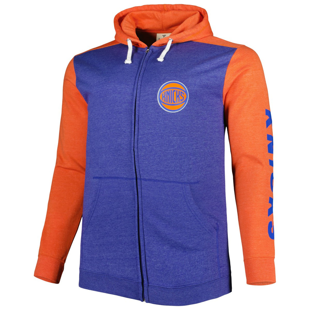 Fanatics New York Knicks Big & Tall Down and Distance Full-Zip Hoodie Heathered Blue/Heathered Orange