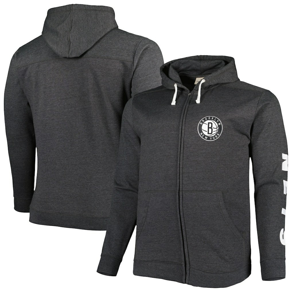 Fanatics Brooklyn Nets Big & Tall Down and Distance Full-Zip Hoodie Heathered Black