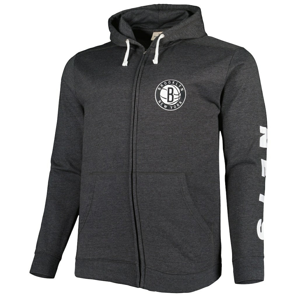 Fanatics Brooklyn Nets Big & Tall Down and Distance Full-Zip Hoodie Heathered Black