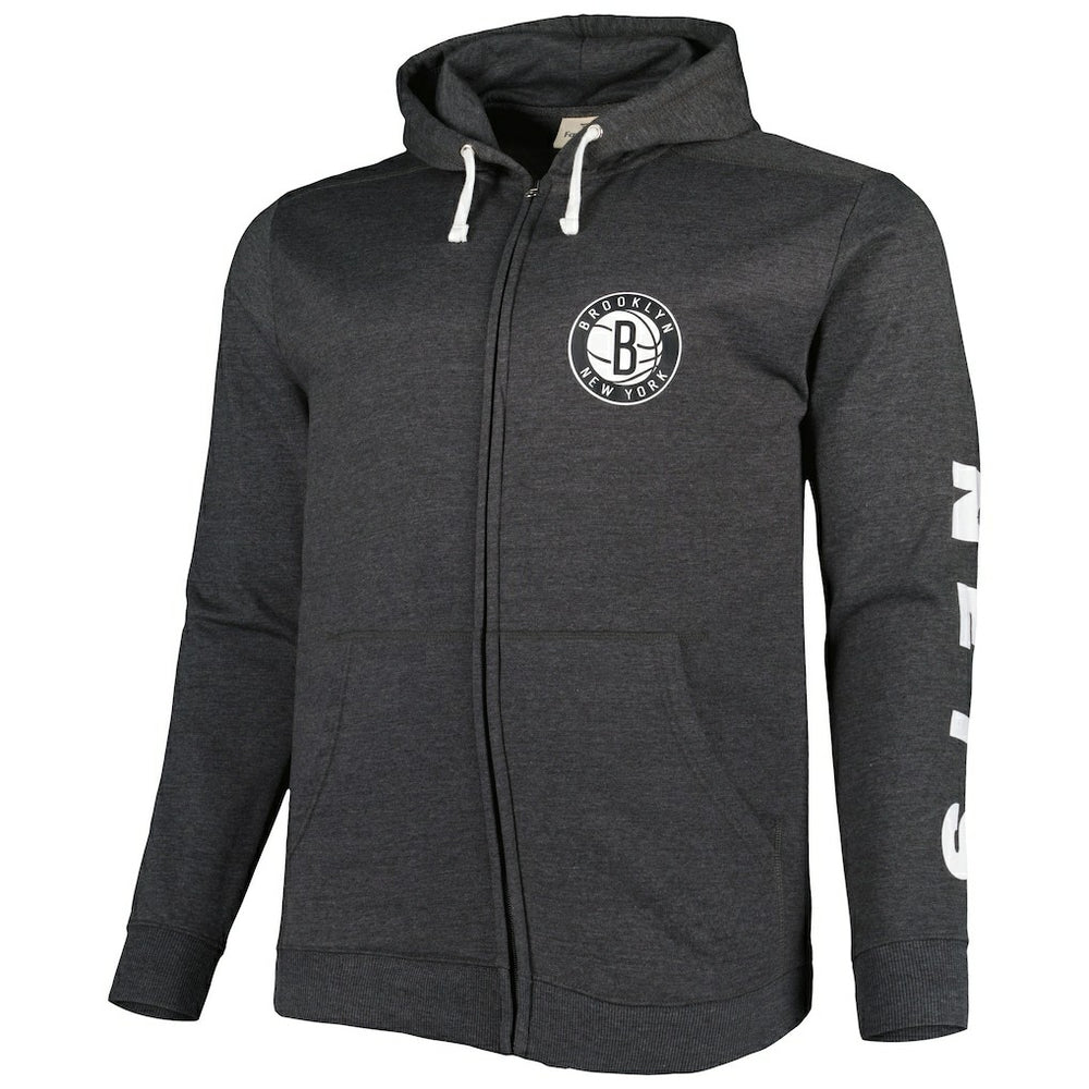 Fanatics Brooklyn Nets Big & Tall Down and Distance Full-Zip Hoodie Heathered Black