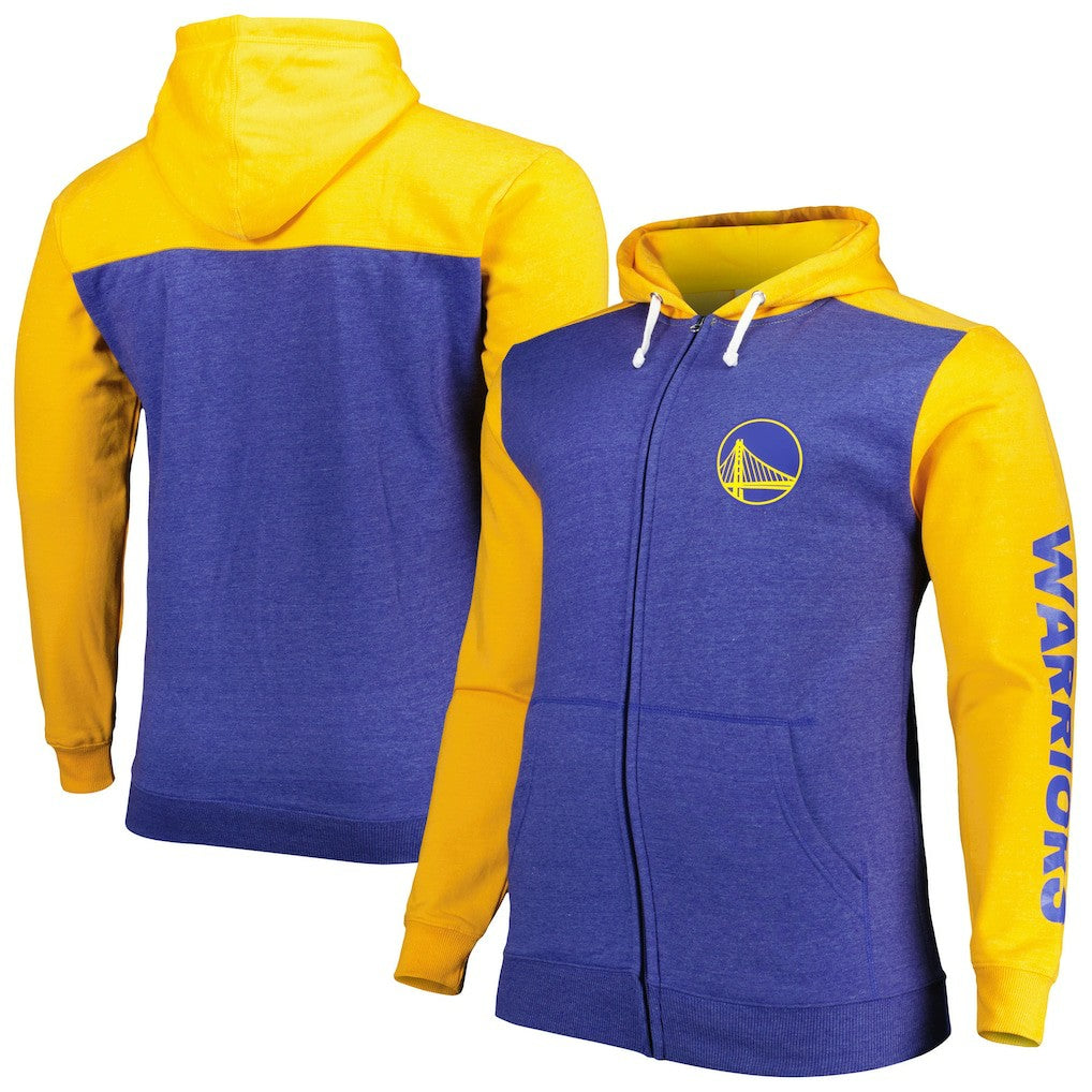 Fanatics Golden State Warriors Big & Tall Down and Distance Full-Zip Hoodie Royal/Gold