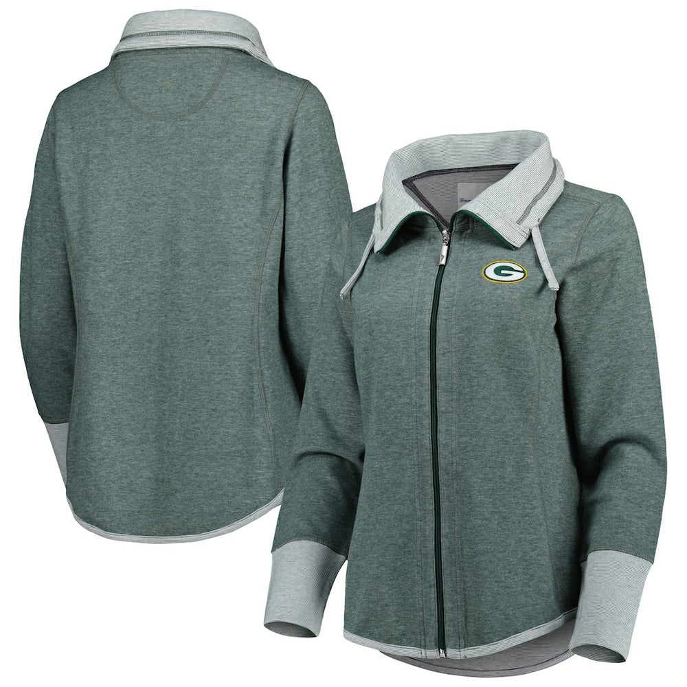 Green Bay Packers Women's Sport Sun Fade Full-Zip Sweatshirt - Heathered Green - Tommy Bahama