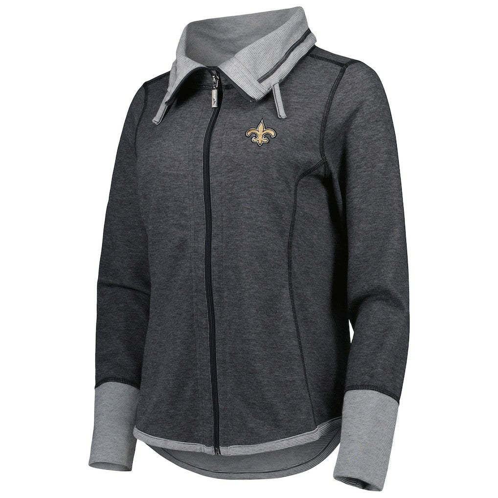 New Orleans Saints Women's Sport Sun Fade Full-Zip Sweatshirt - Heathered Black - Tommy Bahama