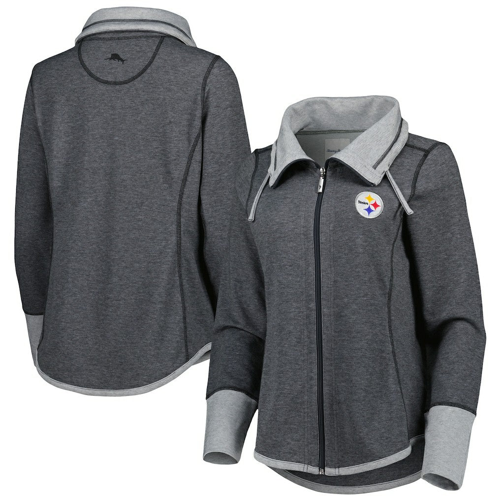 Pittsburgh Steelers Women's Sport Sun Fade Full-Zip Sweatshirt - Heathered Black - Tommy Bahama