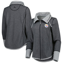 Pittsburgh Steelers Women's Sport Sun Fade Full-Zip Sweatshirt - Heathered Black - Tommy Bahama