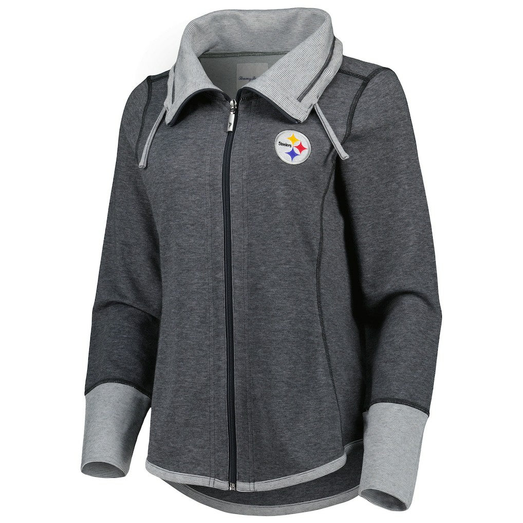Pittsburgh Steelers Women's Sport Sun Fade Full-Zip Sweatshirt - Heathered Black - Tommy Bahama