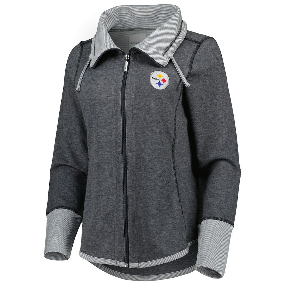 Pittsburgh Steelers Women's Sport Sun Fade Full-Zip Sweatshirt - Heathered Black - Tommy Bahama